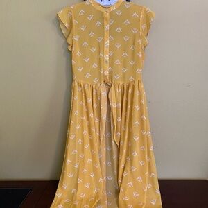 Yellow Button-Up Dress with White Patterns